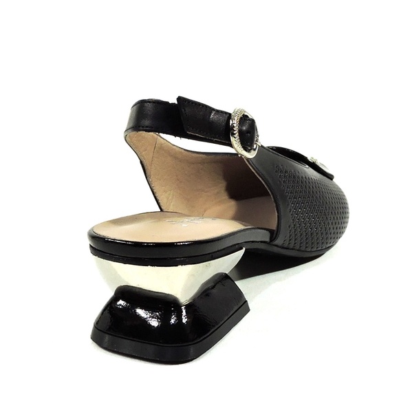 ALESSANDRO DI MARIA 🇮🇹 WOMEN'S BLACK LEATHER COMFORT SUMMER SANDALS - Picture 5 of 8